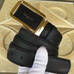 AAA Clone Salvatore Ferragamo Belt On Sale - Black Leather Gold Buckle 